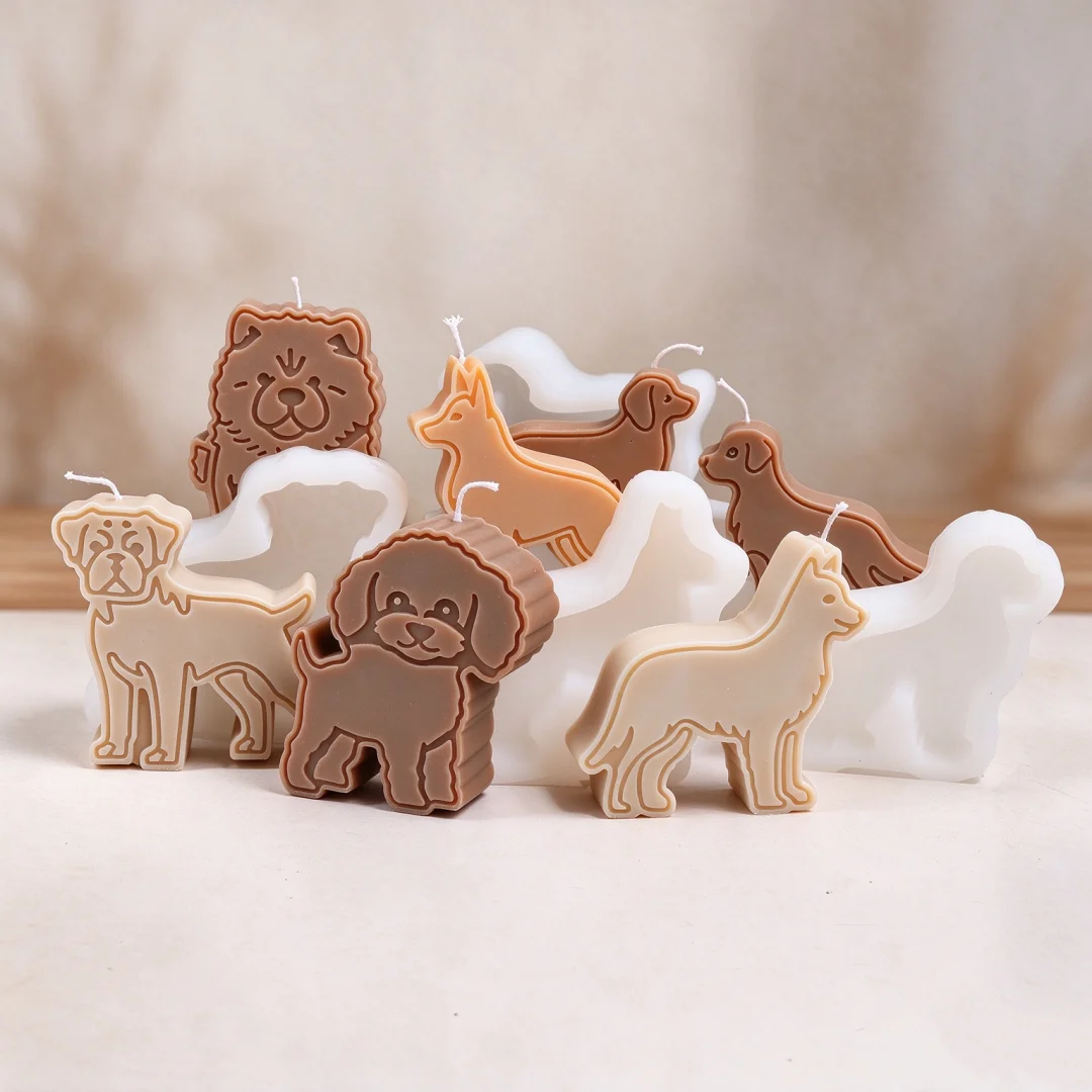 3D Dog Golden Retriever Silicone Candle Mold Pet Poodle Teddy Puppy Animal Epoxy Resin Soap Casting Mold Dachshund/Alsatian Mold