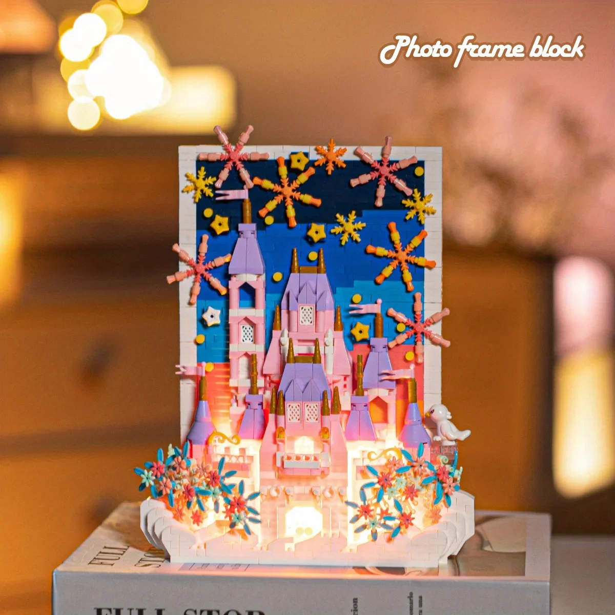 Pink Castle Building Blocks 3D Postcard Building Assemble Model Bricks Creative Desktop Decoration Children\'s Holiday Gifts