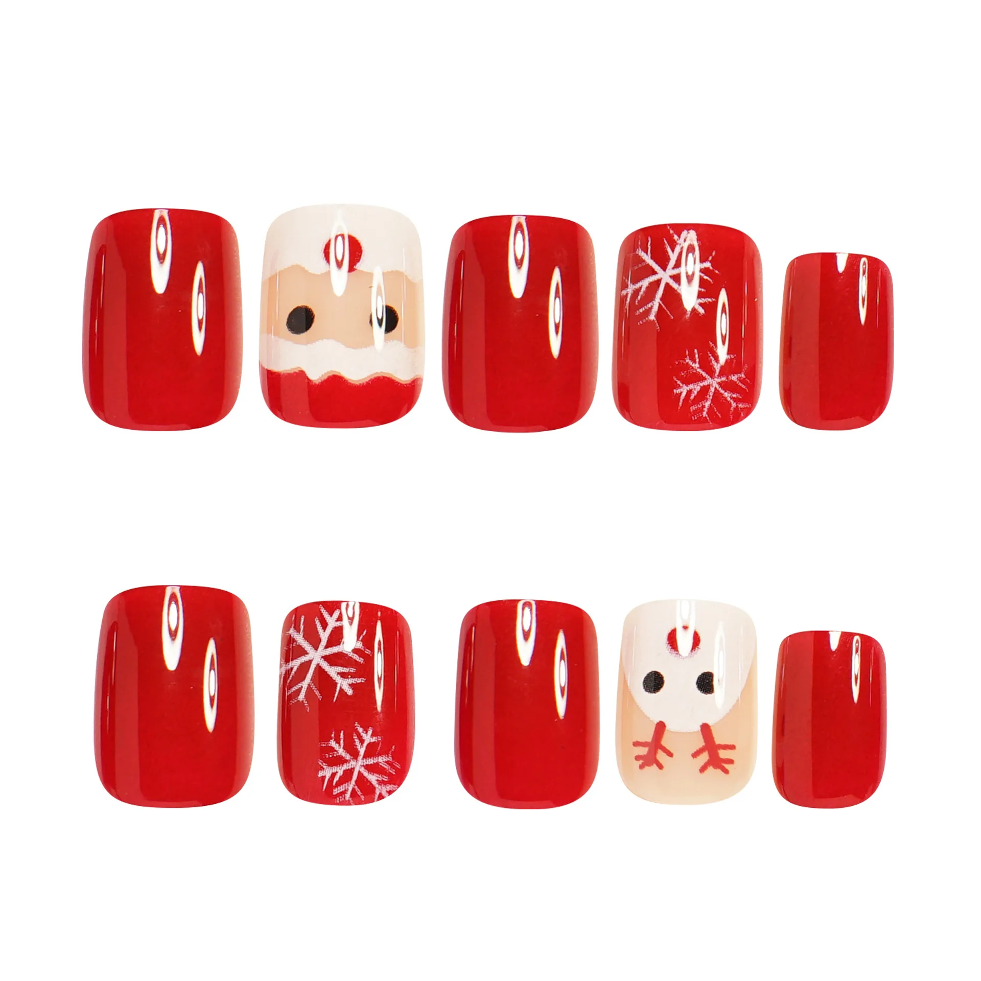 24pcs Red Santa Reindeer Snowflake Christmas Press On Nails Festive Holiday Fake Nails
