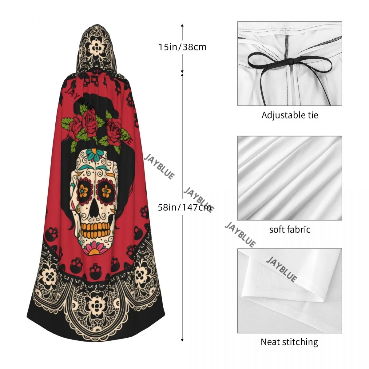 Hooded Cloak Unisex Cloak with Hood Frame With Mexican Skull Woman Cloak Vampire Witch Cape Cosplay Costume