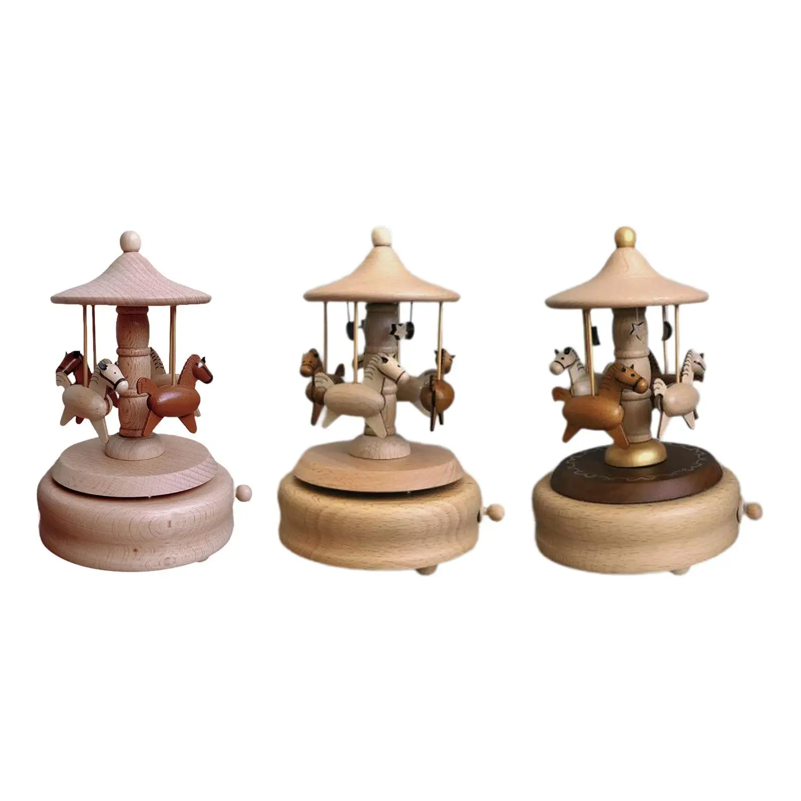 Windup Music Box Home Bedroom Decor Carousel Ornaments Kids Wooden Toy for Kids