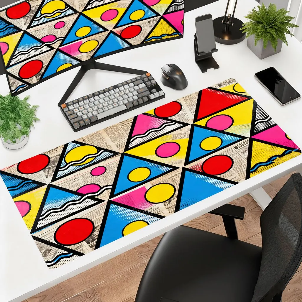 Iron Art Triangle Circle Print Mouse Pad Multi Size Non Slip Rubber Washable HD Print Desk Mat For Gaming Laptop Office Decor