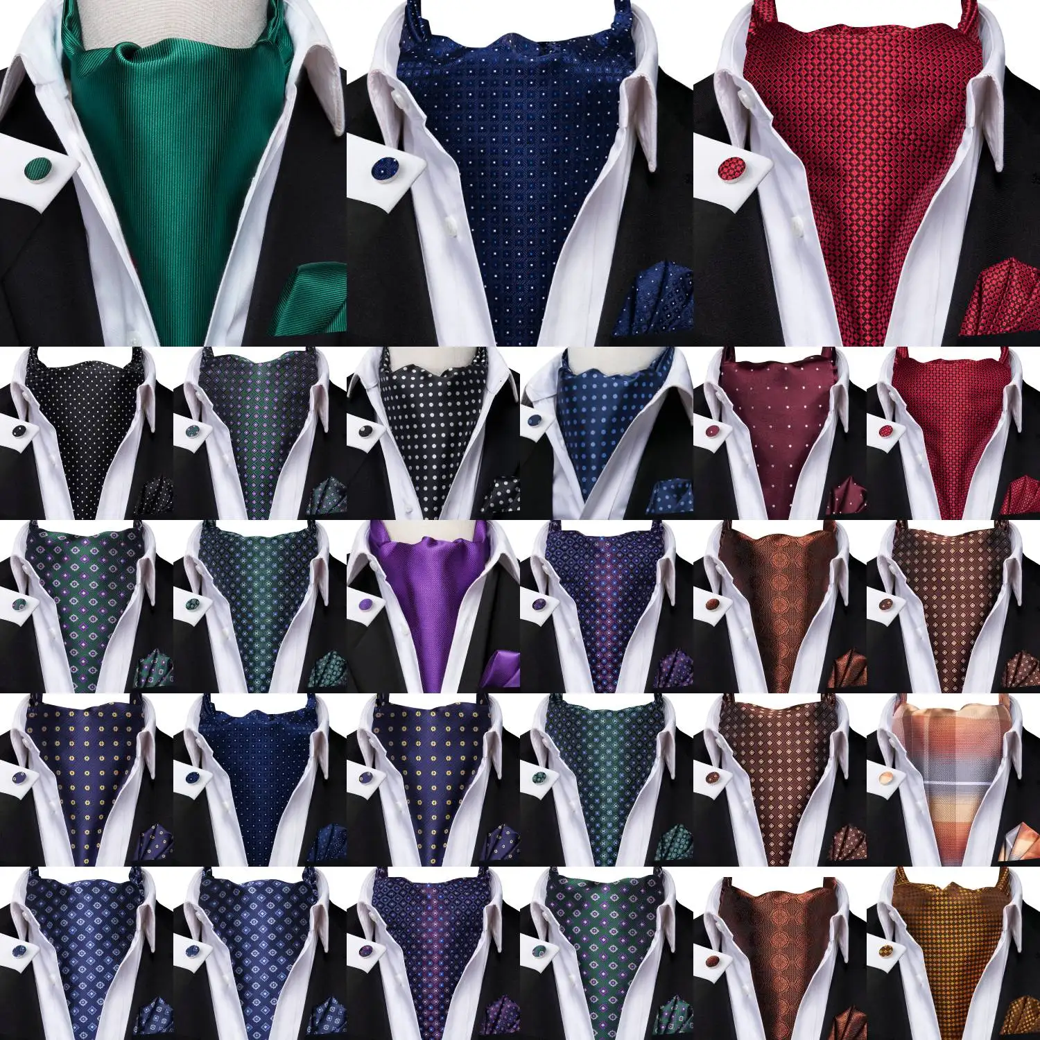 

Мужской модный роскошный однотонный клетчатый галстук в горошек Ascots, запонки и носовые платки для повседневного повседневного отдыха