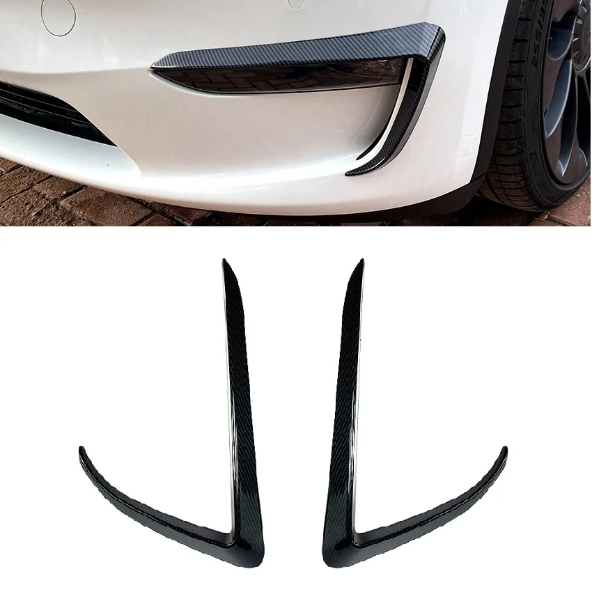 For Tesla Model 3 Y 2017-2022 Front Fog Lamp Eyebrow Wind Knife ABS Glossy Black Fog Lamp Trim Carbon Look Blade Trim Light