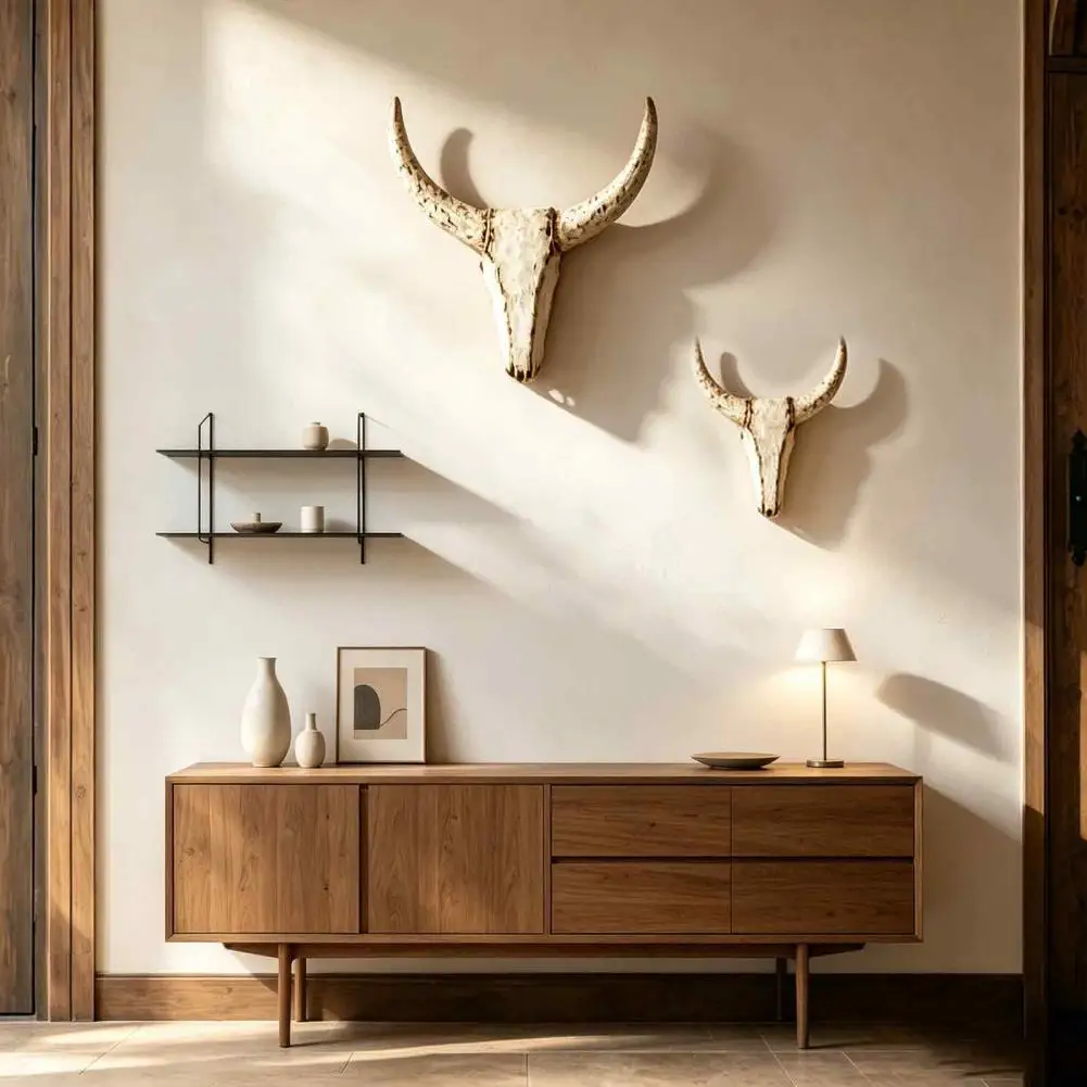 Country Home Accessories Longhorn Bull Wall Sculpture Rustic Farmhouse Figurine Distressed Vintage Decorative Statue for Shelf