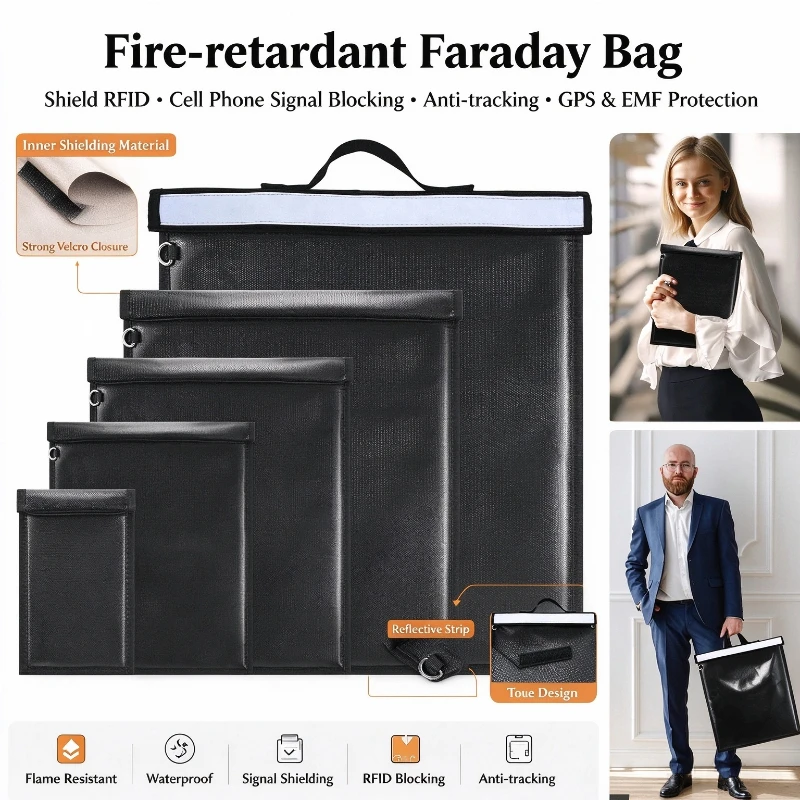 Fire-retardant Faraday Bag Shield RFID Cell Phone Signal Blocking Anti-tracking GPS Location EMF Protection Info Security Cover