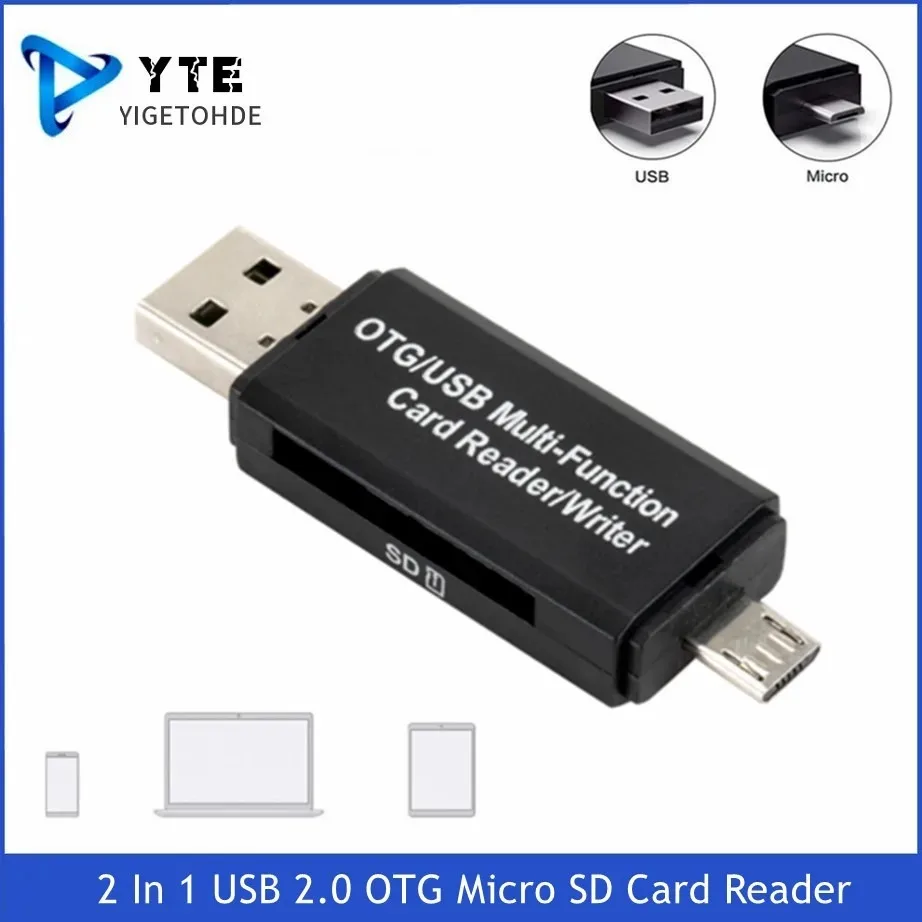 

YIGETOHDE 2 In 1 OTG Micro SD Card Reader USB 2.0 Card Reader 2.0 For USB Micro SD Adapter Flash Drive Smart Memory Card Reader