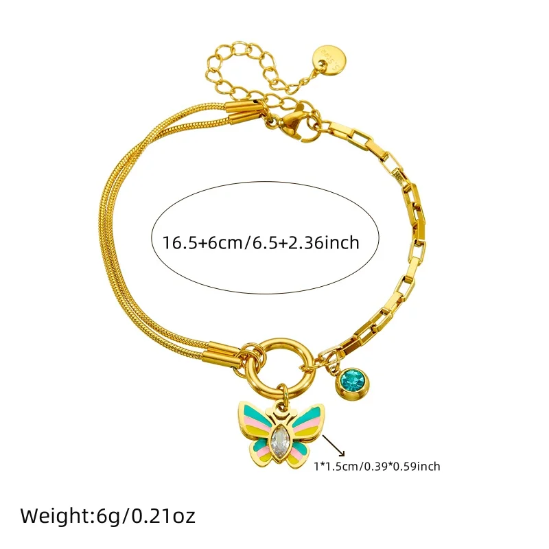 DIEYURO 316L Stainless Steel Colorful Butterfly Splicing Zircon Asymmetric Necklace Earrings Women Trend Non-fading Jewelry Set