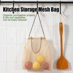 Household Hanging Beige Onion and Garlic Storage Bag Fruit Wall Mesh Bag Kitchen Vegetable Storage Mesh Bag 1PC