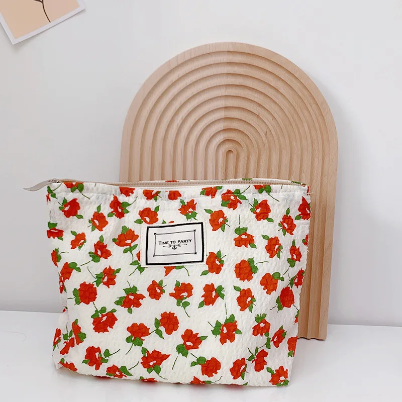 Korean Floral Print Women Cosmetic Bag Makeup Storage Bag Large Toiletry Bags Female Beauty Case Canvas Cosmetic Pouch Organizer