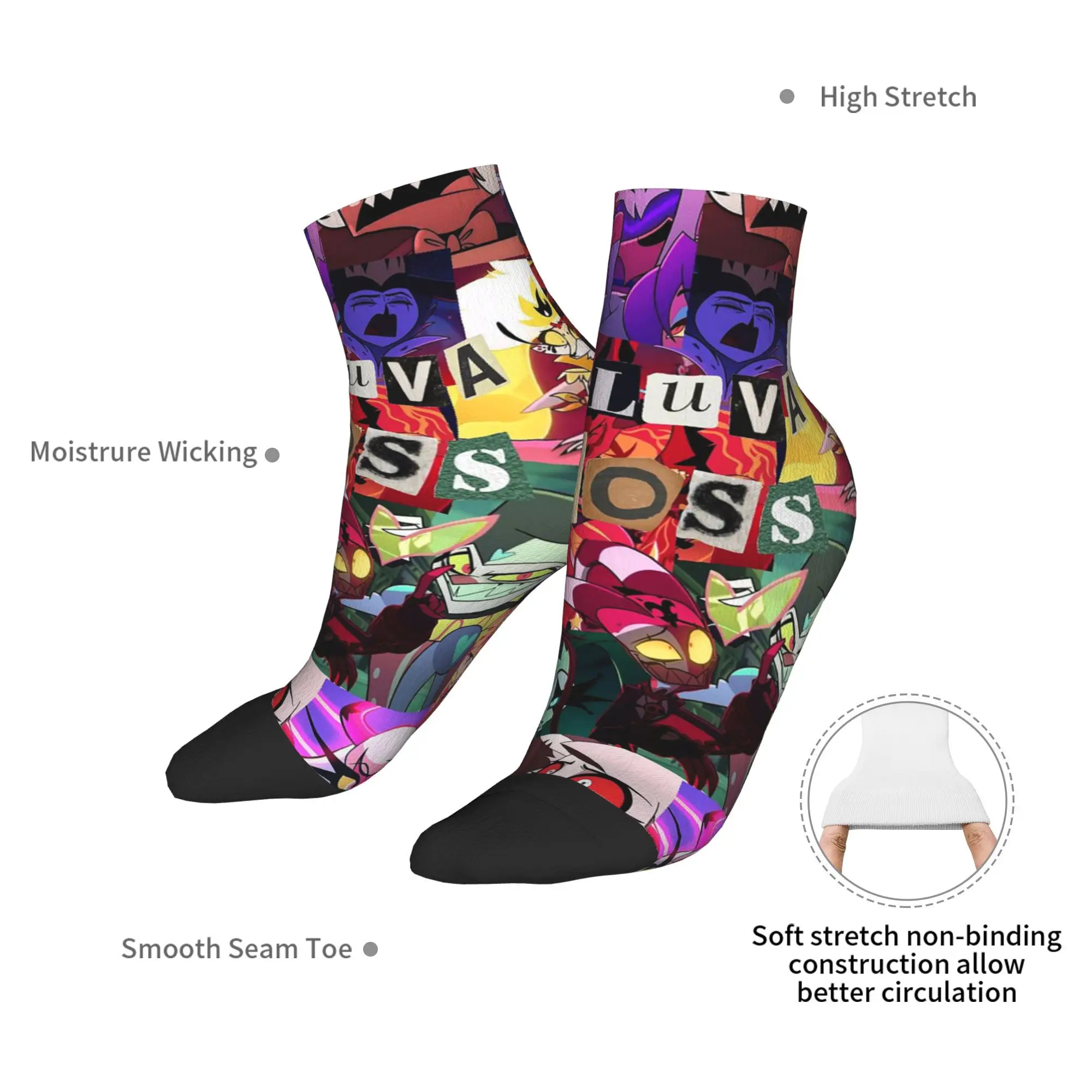 جميع المواسم Helluva Boss الكرتون الجوارب Harajuku سوبر لينة الرياضة الأوسط جوارب أنبوبية لينة جوارب الموضة للرجال النساء الهدايا