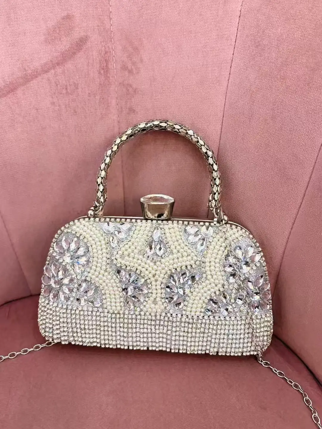 Fashion Pearl Beaded Women Handbag Glitter Rhinestones Diamond Tassel Evening Bag Wedding Party Clutch Purse Luxury Shoulder Bag view 3