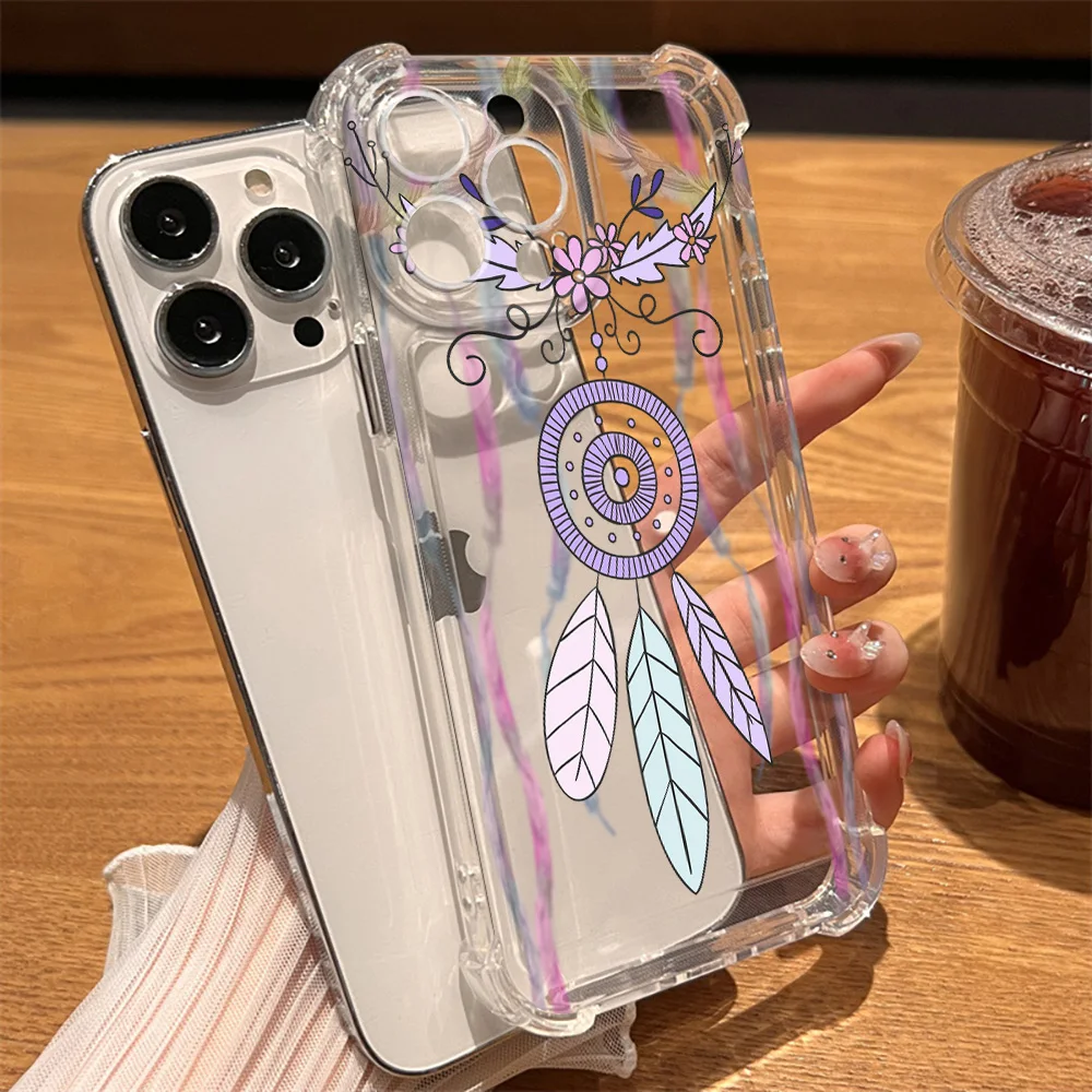 

Bohemian Feather Phone Case for iPhone 15 11 7 8 Plus SE XR XSMax Shockproof Clear Hard Back Cover for iPhone 13 Pro Max 12 14