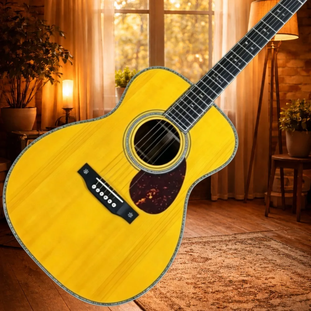 Hot Selling Items Vintage Yellow Gloss Color Acoustic Guitar 41 Inch Spruce Wood Body High Gloss Varnish Professional Performance view 3