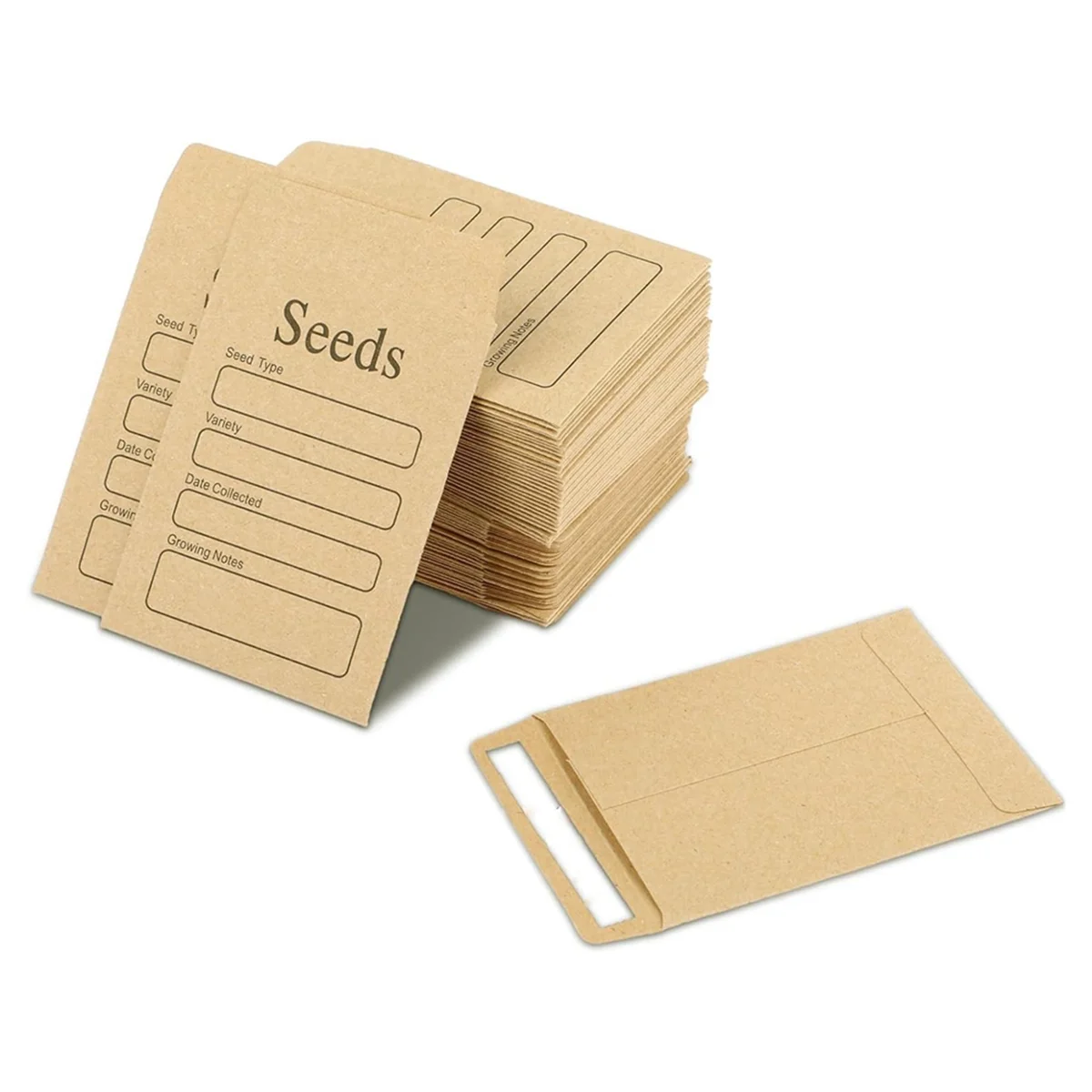 100 Pcs Seed Envelopes 3.54 x 2.36 Inch Brown Kraft Paper Seed Packets Envelopes Resealable Self Sealing Seed Packets