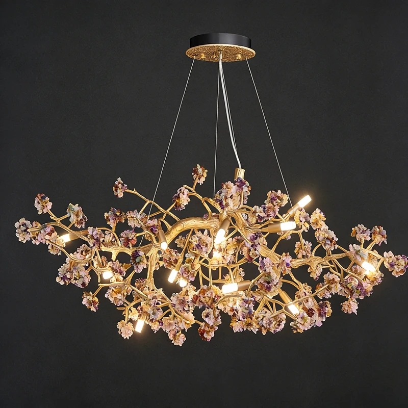 Natural Crystal All Copper Chandelier Modern Luxury Pendant Light For Living Room Dining Room New Home Decor Lighting