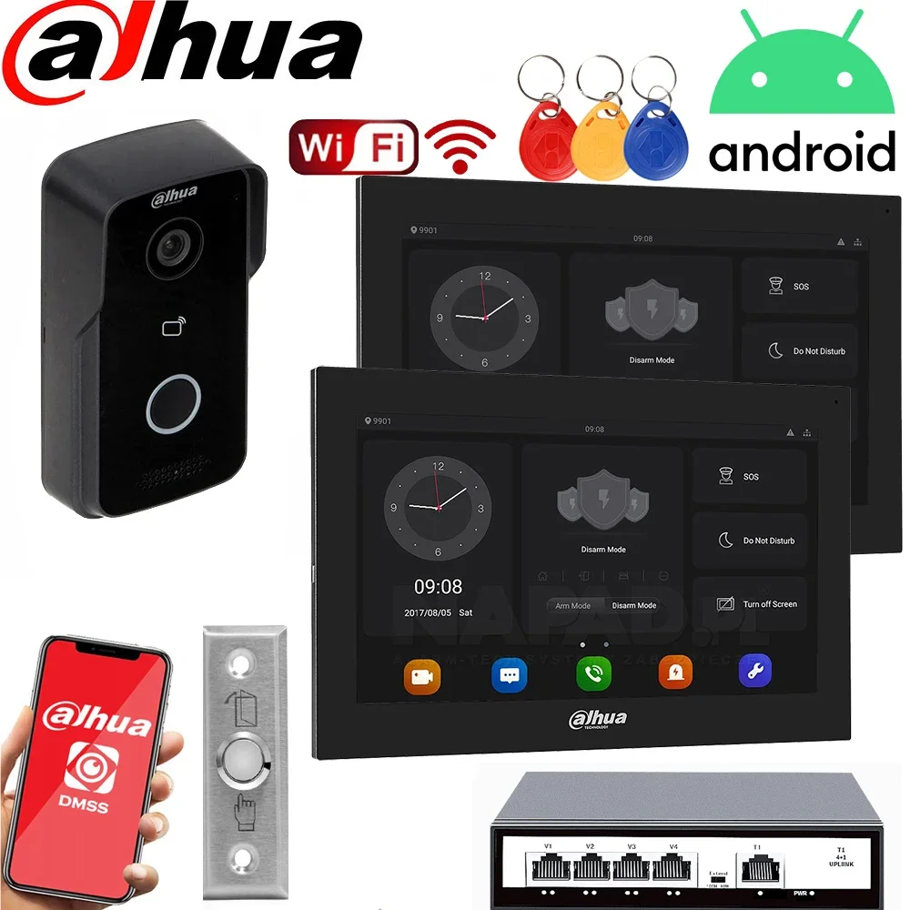 Mutil language Dahua VTO2111D-P-S2 POE Video Intercom camera  with VTH5341G-W Android 10-inch wifi Indoor Monitor Touch Screen