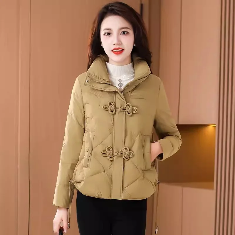 2025 Winter New Casual Warm Coat Fashion Stand up Collar Down Cotton Coat Women's Versatile Thickened Cold-Proof Coat Solid Colo