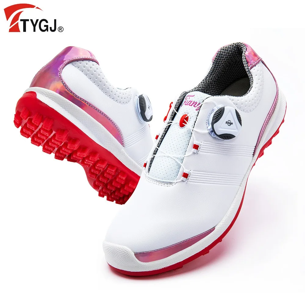 TTYGJ Golf Shoes Women\'s Waterproof Sports Shoes Women Anti Slip Walking Shoes Ladies Waterproof Golf Sneakers Knob Buckle