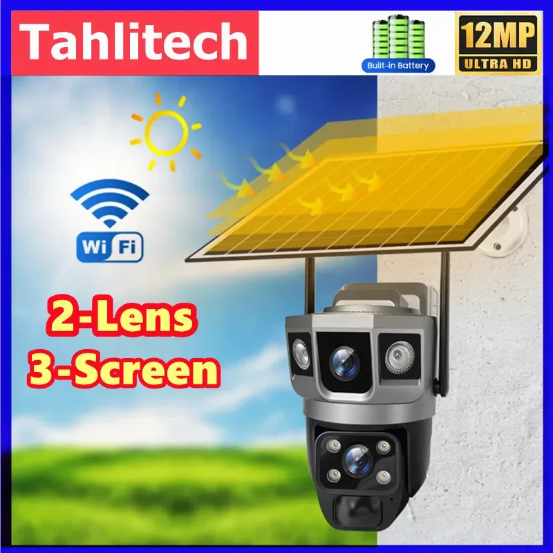 

V380 Pro Solar WIFI IP Camera CCTV 12MP Two Lens Three Screen Auto Tracking Outdoor 4K Security Surveillance PTZ Camera