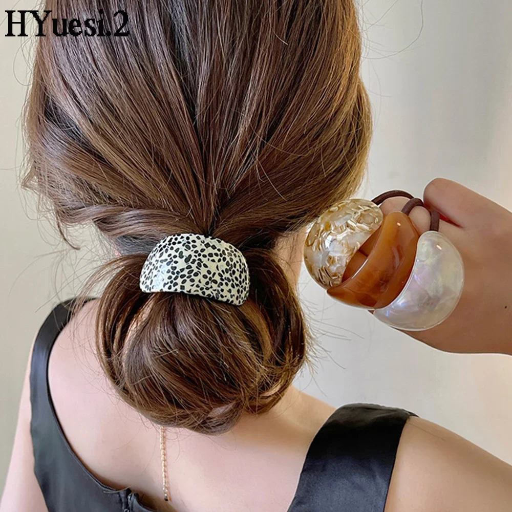 Simple Oval Acetic Cuff Hair Ties Women Girls Vintage Elastic Geometric Charms Ponytail Holder Hair Rope