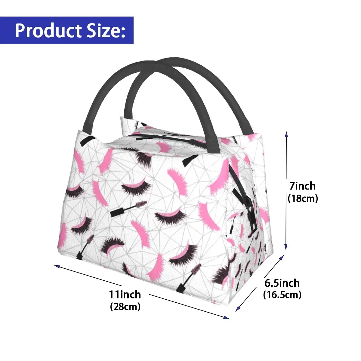 Eyelash Makeup With Pink Glitter Lunch Bag Fashion Portable Zipper Lunch Box Travel Print Cooler Bag Cute Thermal Lunch Bags