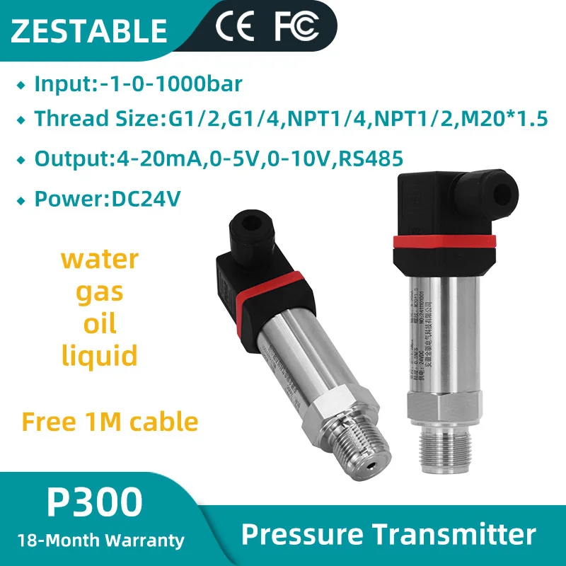 Pressure Transmitter -1-0-1000bar G1/2 G1/4 M20*1.5 Pressure Sensor 4-20ma 0-10V 0-5V RS485 Output water gas oil liquid Pressure