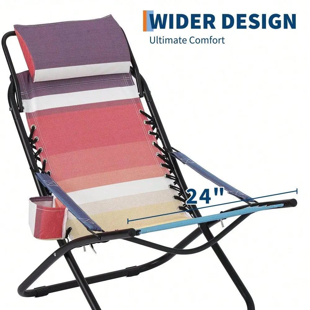 

Portable Beach Chair For Adults, Outdoor Camping Chair Folding Beach Reclining Chair With Headrest, Heavy Rainbow Striped