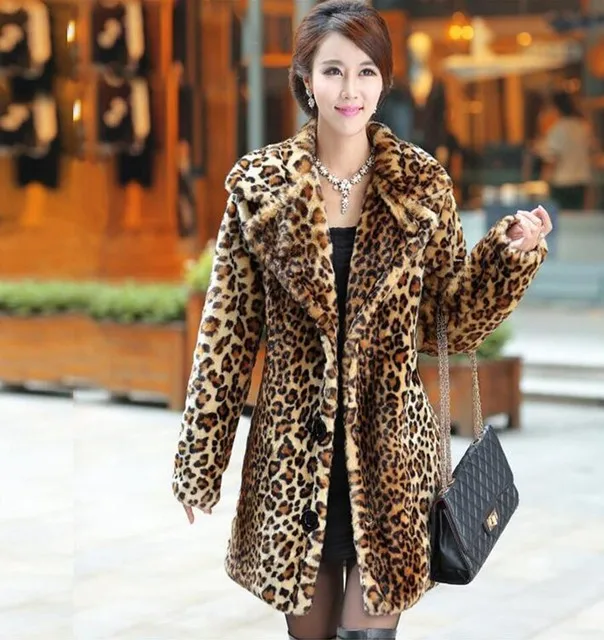 Abrigos de leopardo para mujer, abrigo de piel sintética, chaquetas gruesas y cálidas, Parka de piel, abrigo largo de invierno