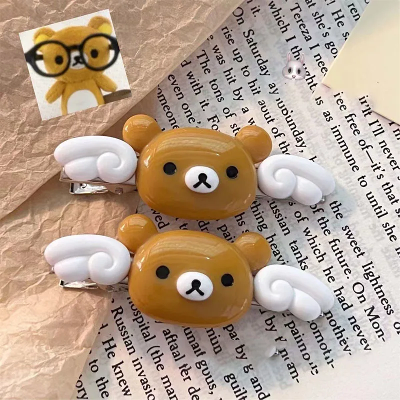 لطيف Rilakkuma موجة نقطة BB مشبك شعر الكرتون الملاك المجنح الدب الصغير الانفجارات الجانب كليب Kawaii فتاة دبابيس الشعر اكسسوارات هدية