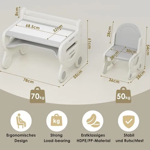 Kids Table and Chair Set, Plastic Children Activity Table with Chair, Toddler Table and Chair Set for Reading,Drawing,Snack Time