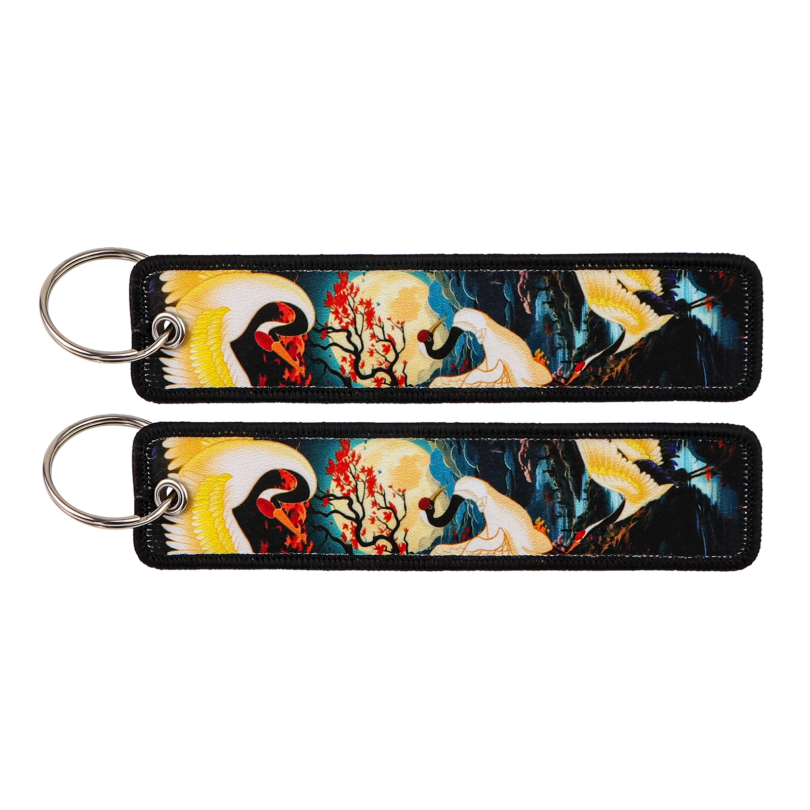 Fly Red-Crowned Crane Key Tag Keychains For Driver Embroidered Key Chain New Weaving Mark Car Key Tag Keyring Gift For Kids