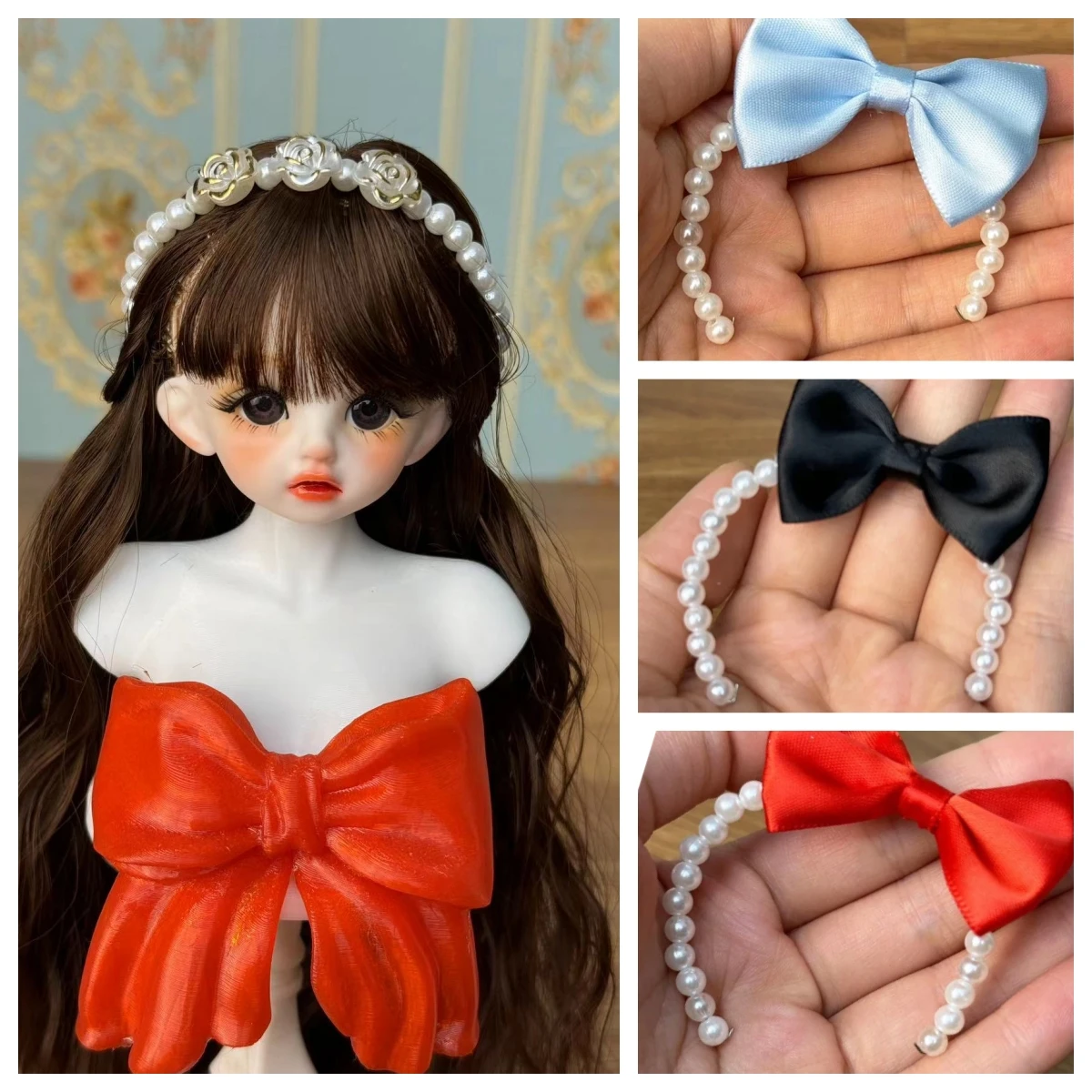 Fashion1/6 BJD Dolls Pearl Hair Hoops Bythle Dolls Bow Hairband Hair Accessories 1/3 BJD Doll Accessories