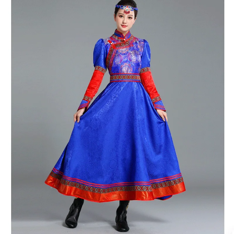 

Chinese Mongolian Clothing Women's Dance Performance Mongolian Robe Long Skirt