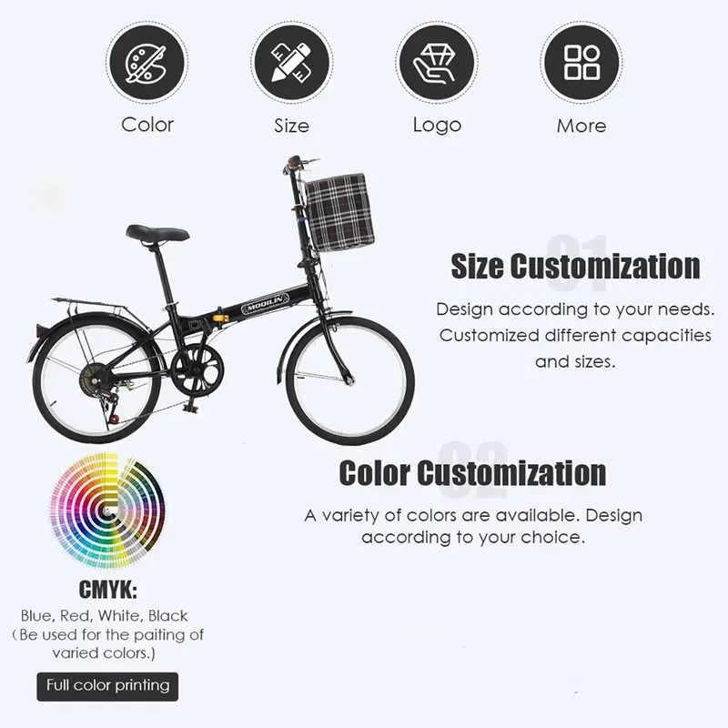 New Design Cheap Portable 20 Folding Adult Bike 7 Speed V Brake Basket Lightweight