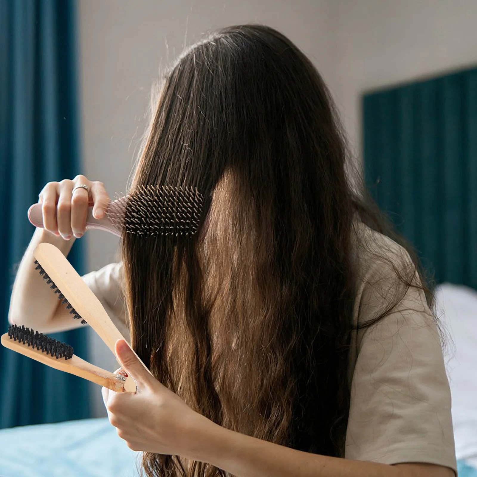 

V Shape Bristle Straightening Brush For Styling Smooth Anti-Static Tool Women'S Professional Hairdressing Essential Wood
