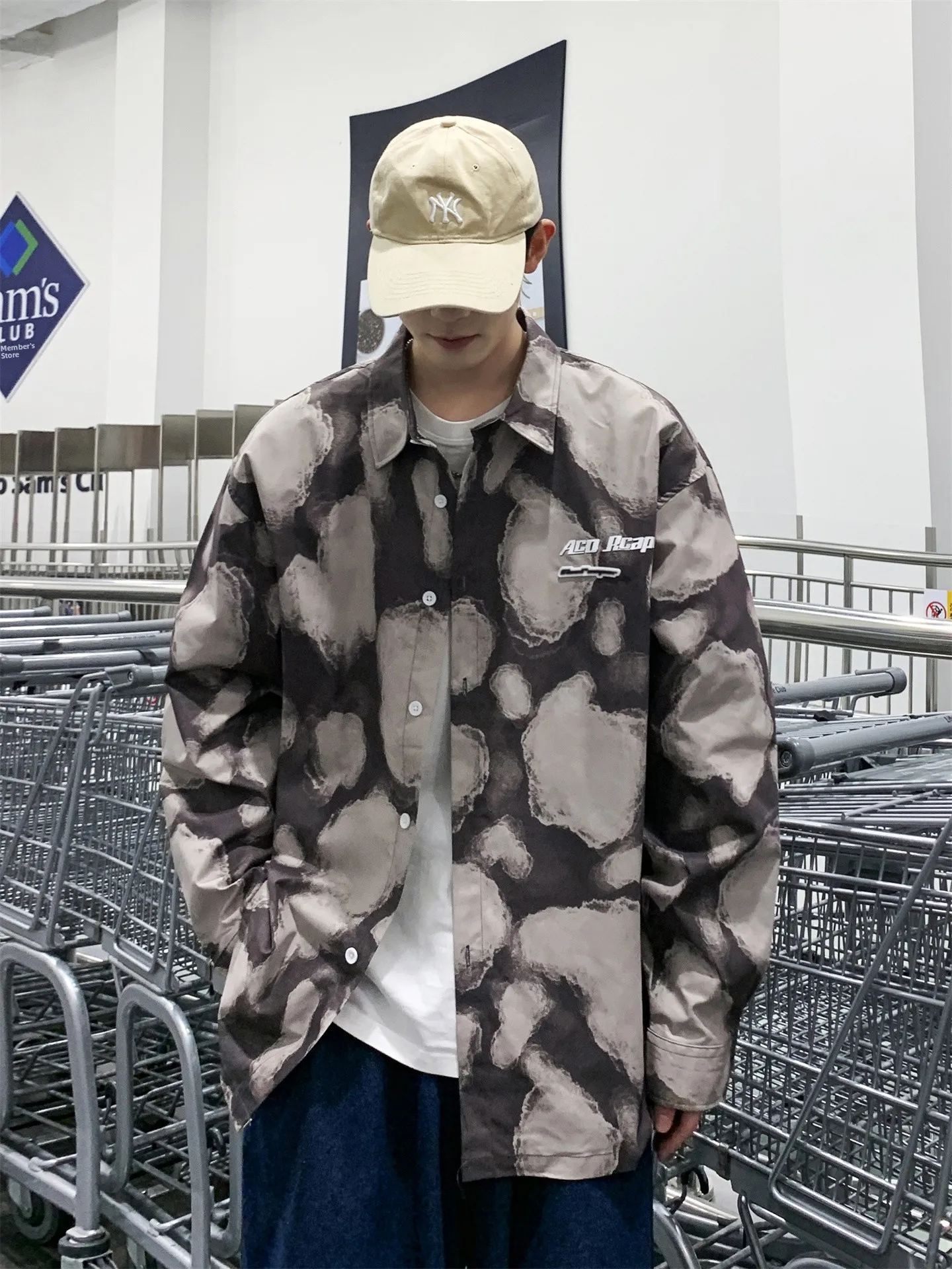 

Tie Dye Ice Silk Thin Long Sleeve Men's Shirt Street Style Retro Design Sun Protection Outerwear Loose Fit Summer Fashion