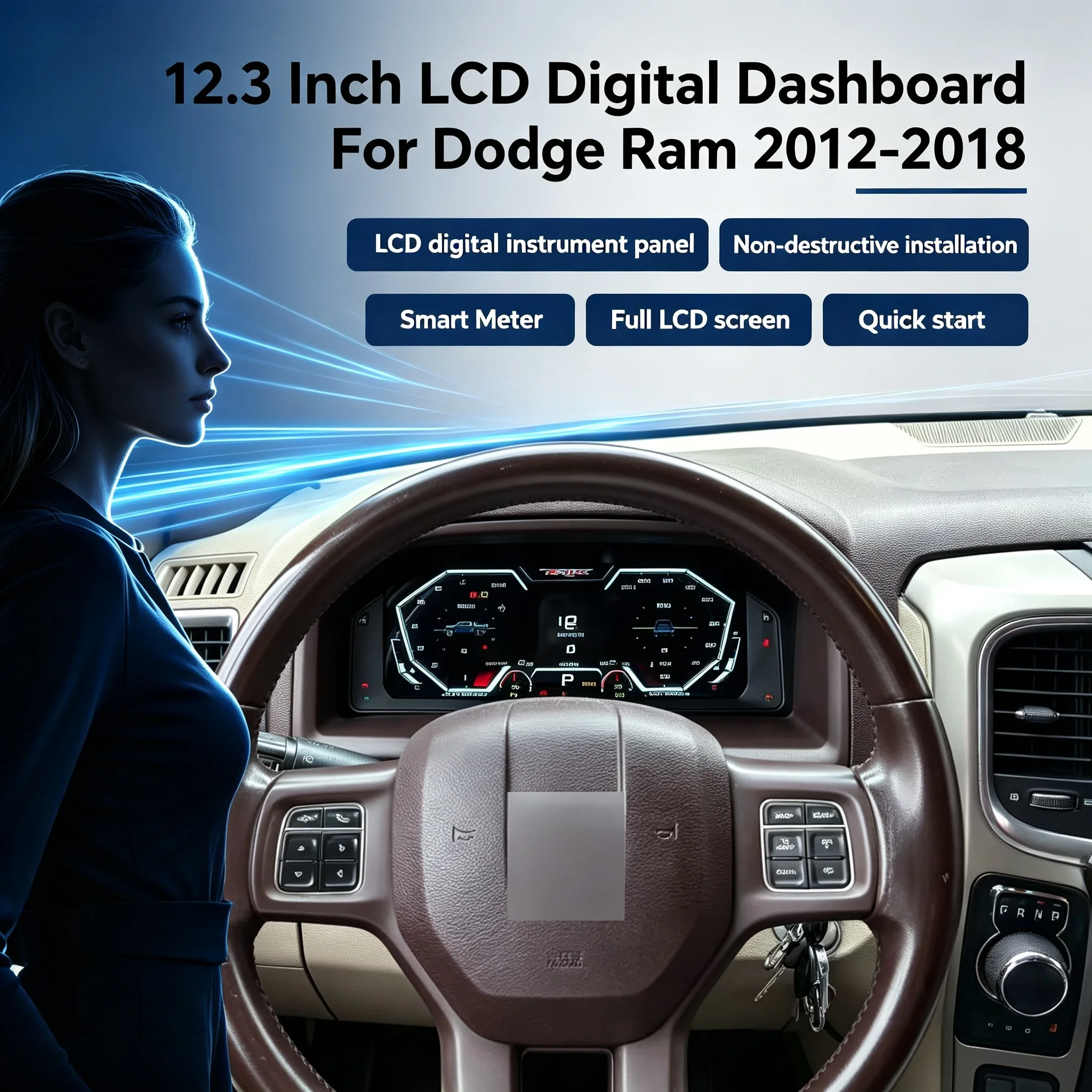 Car Digital Cluster For Dodge RAM 2012-2018 LCD Instrument Panel Dashboard Speedometer Virtual Cockpit Carplay Navigation Media