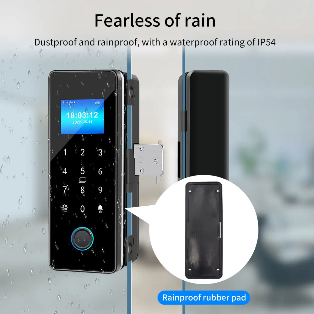 IP54 Waterproof Tuya Bluetooth Smart Door Lock Fingerprint Electronic Rim Lock For Glass Door support Remote Control App Unlock