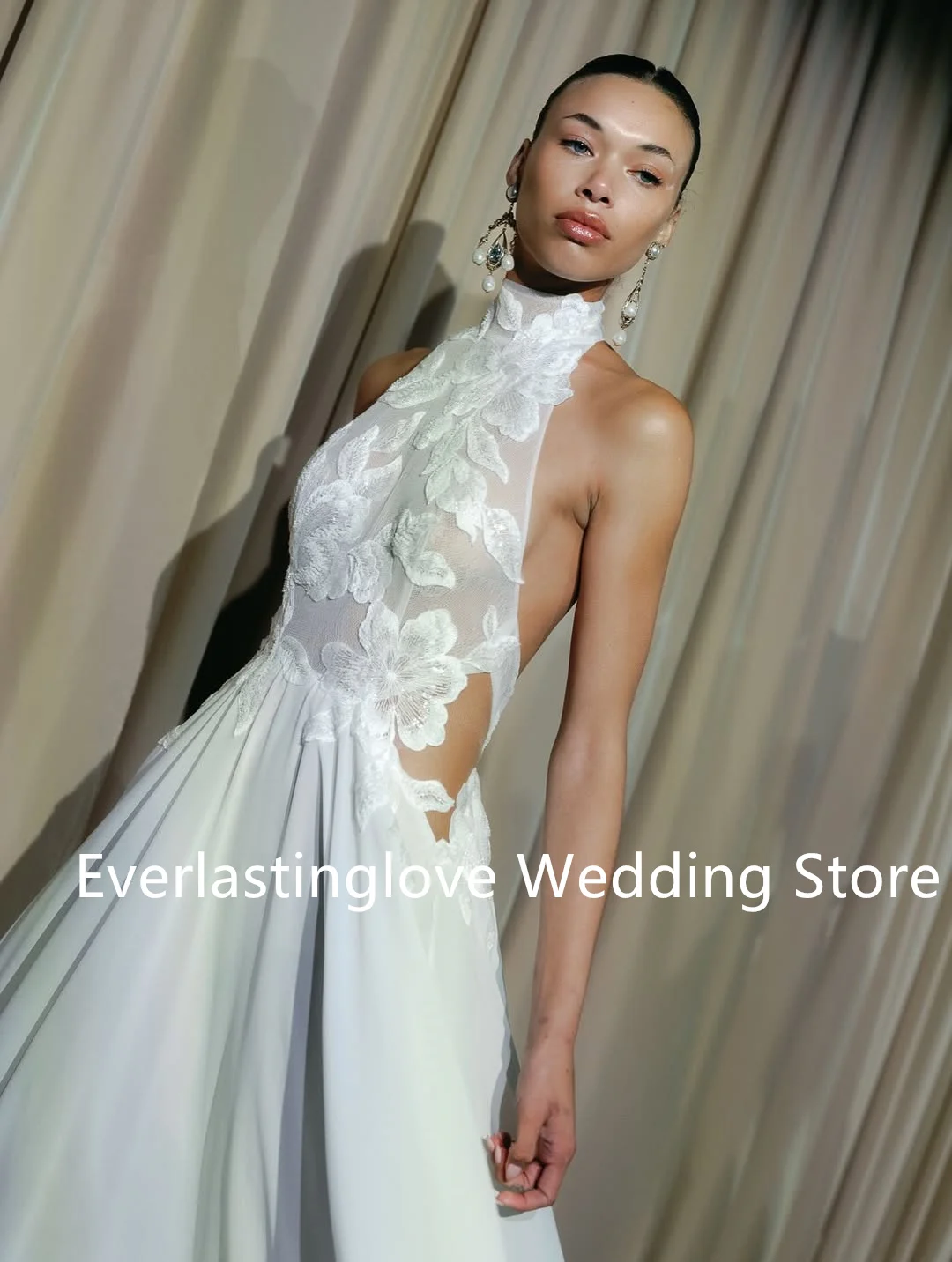 Unique Halter Lace Applique Bridal Grown A Line Wedding Dresses Custom Made 2026 Vestido De Noival