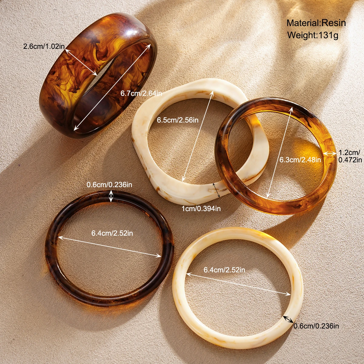 5Pcs Irregular Acrylic Bangle Set for Women Boho Vintage Brown Ivory Chunky Resin Bracelets Vintage Stackable Statement Jewelry - view 6
