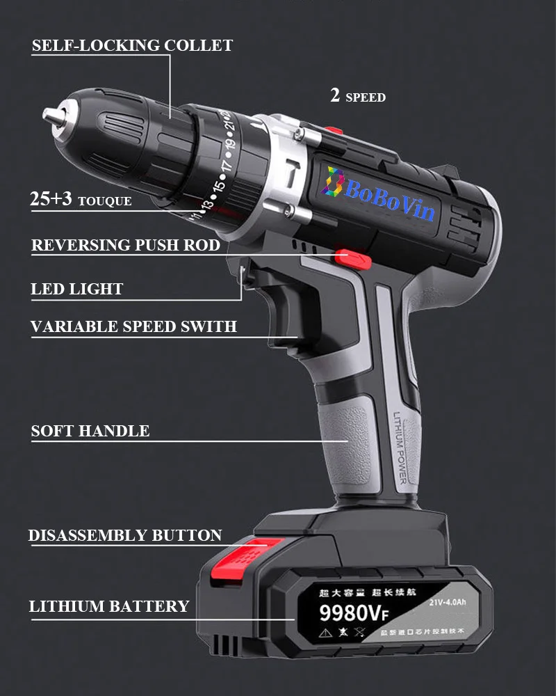 Imagem -02 - Elétrica sem Fio Impact Drill Chave de Fenda Recarregável sem Fio Power Driver dc Lithium-ion Battery For Home Multifunction