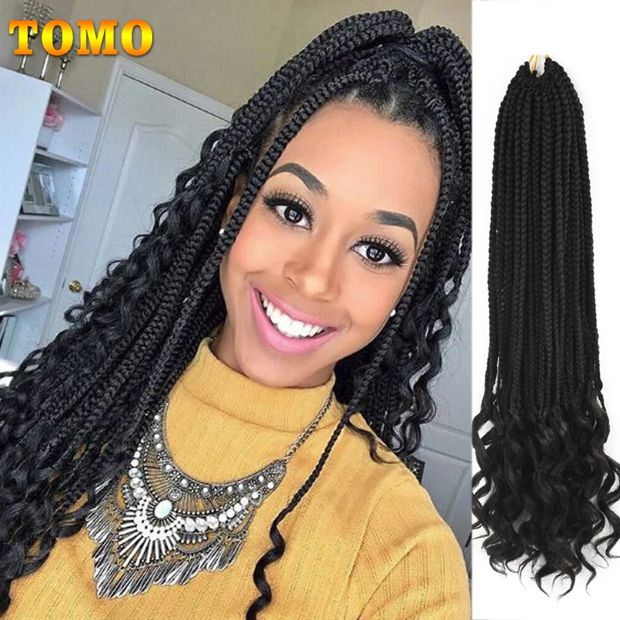 

TOMO 22Roots Curly End Box Braids Crochet Hair 14 18 24 Inch Crochet Braids with Wave End Synthetic Braiding Hair Extensions