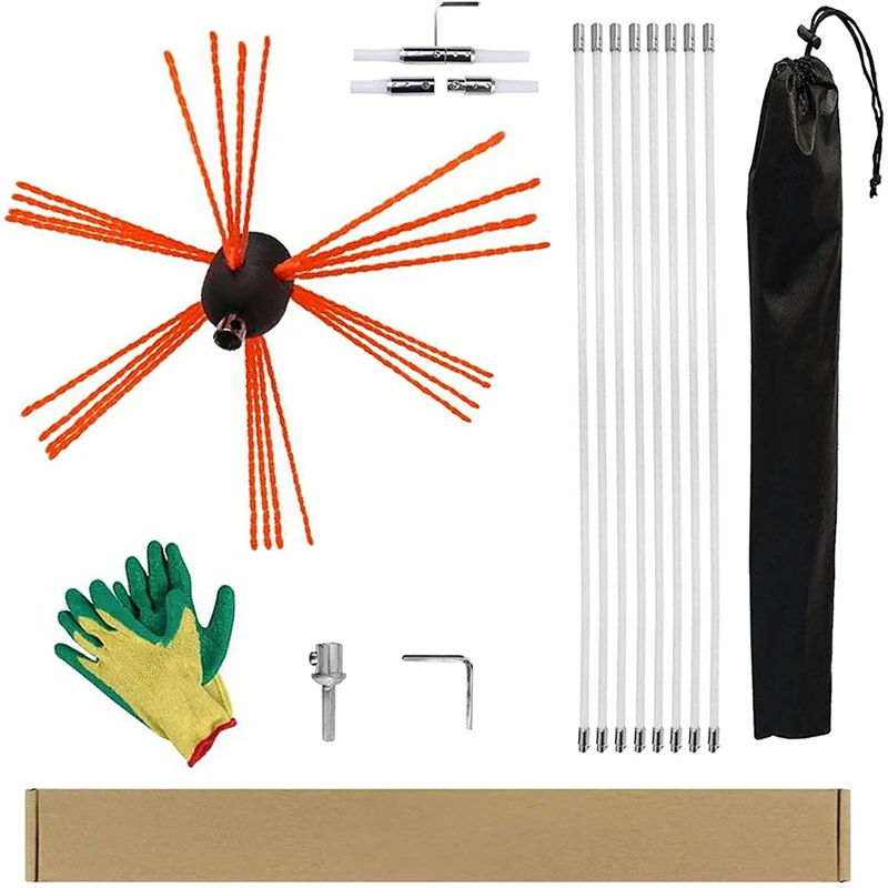 ABGR-26FT Chimney  Kit Chimney Cleaning System With Extension Rob Extends Cleaning Rotary Rods For Sweeping Fireplace