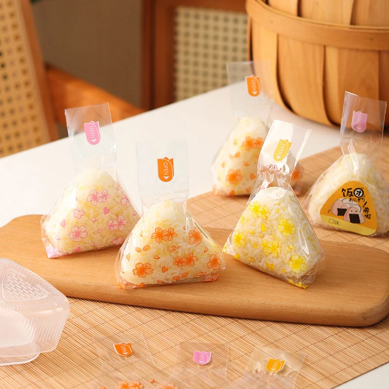 50pcs Cherry Blossoms Triangle Rice Ball Packing Bag Nori Seaweed Onigiri Sushi Bag Sushi Making Mold Tools Bento Accessories