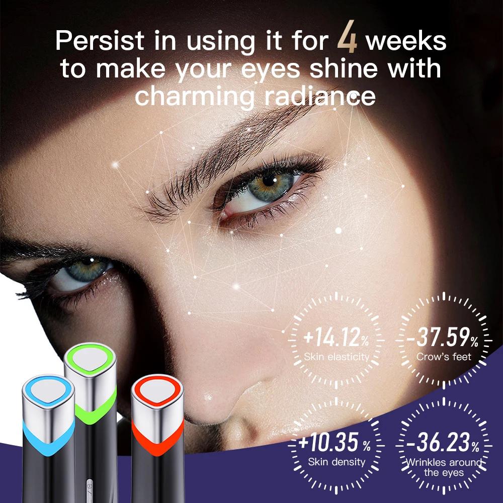 เครื่องนวดหน้า 4 in 1 สำหรับบำรุงรอบดวงตา พร้อมแสงบำบัด LED สีแดง ช่วยผ่อนคลาย ลดรอยคล้ำใต้ตา ถุงใต้ตา และอาการบวม เครื่องมือดูแลผิว