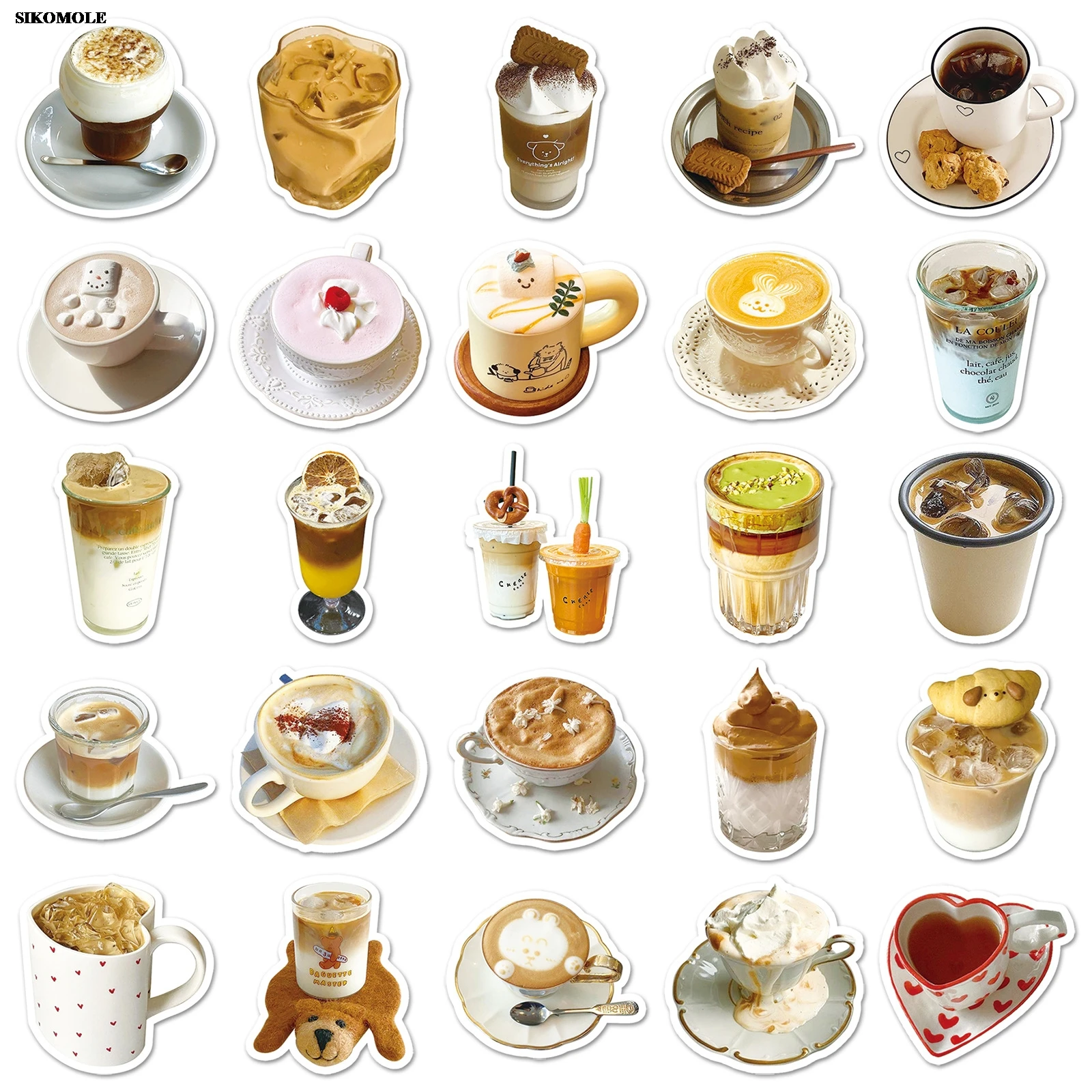 10/30/50PCS Retro Cartoon Coffee Drinks Graffiti Stickers DIY Diary Phone Laptop Luggage Skateboard Decals Fun For Kid Toys Gift