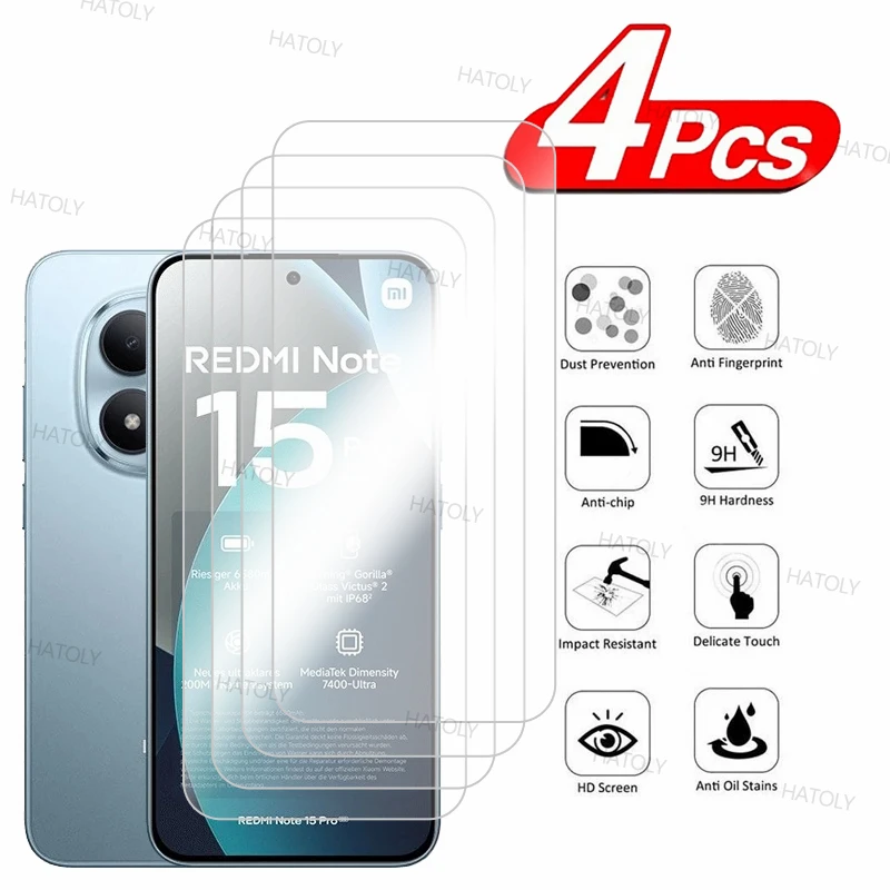 2/4 قطعة واقي للشاشة لهاتف Xiaomi Redmi Note 15 Pro 5G زجاج مقسى عالمي Redmi Note 15 Pro 5G زجاج واقي غراء كامل #1
