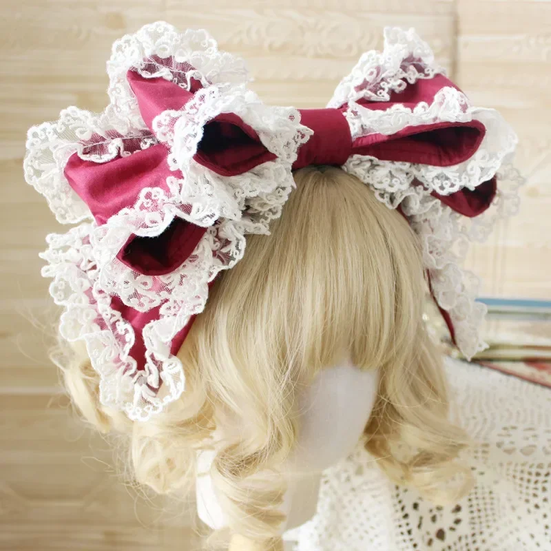 Hand made Fairy Headwear Soft Girl Lace Edge Big Bow Hair Hoop Japanese Hair Band Sweet Cute Princess Hair Accessories