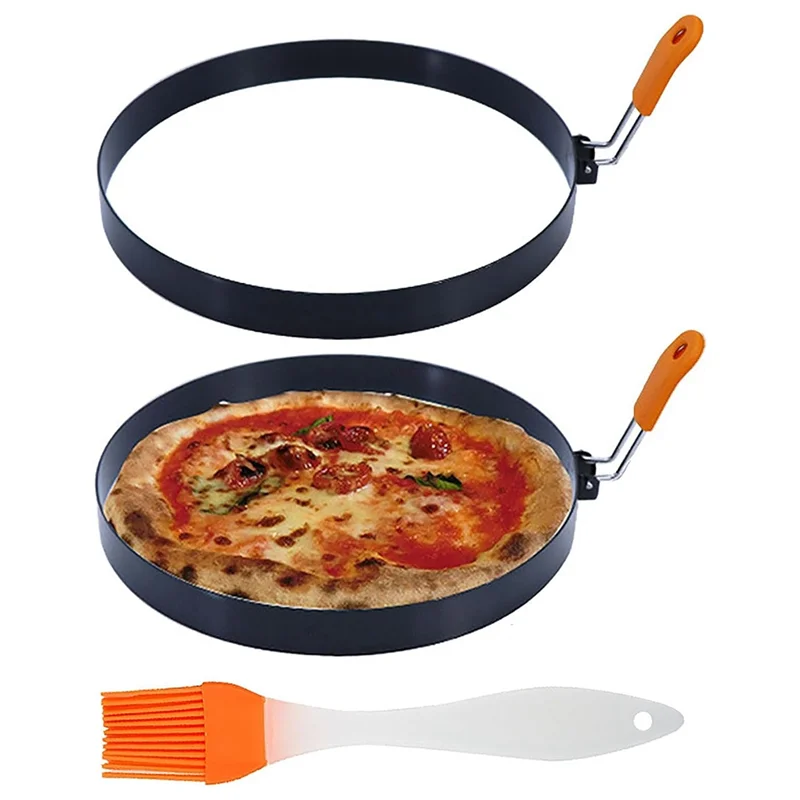 8 Inch Pancake Ring Stainless Steel Omelet Ring with Silicone Insulated Handle Round Egg Rings Molds with Oil Brush